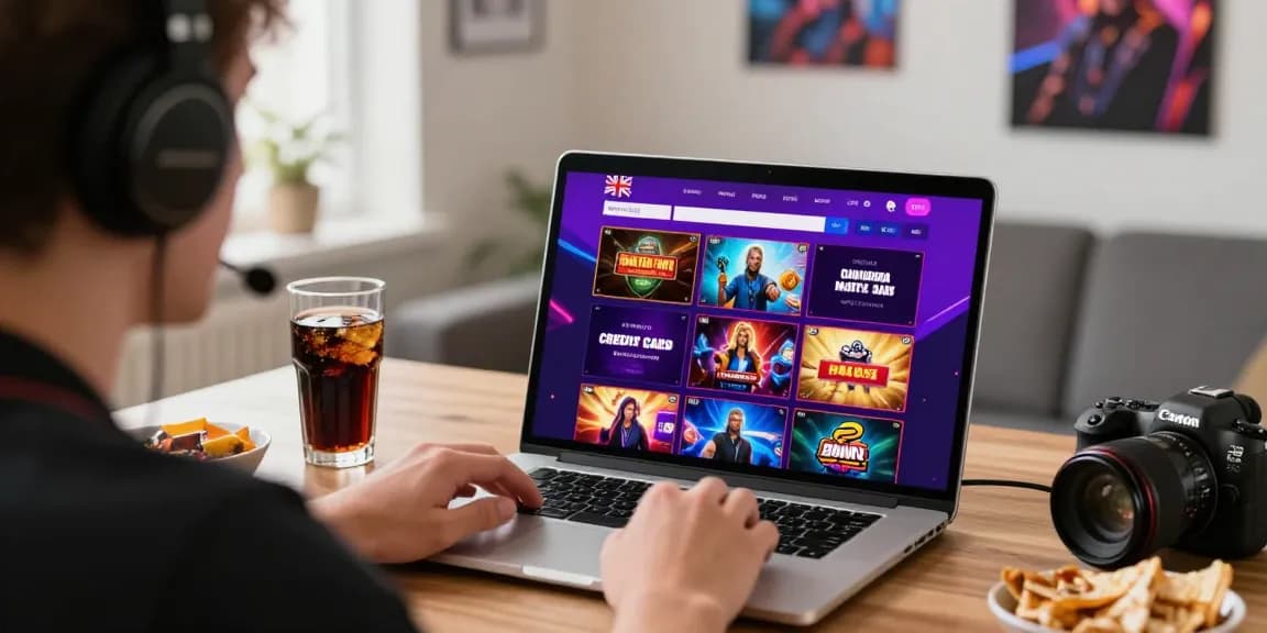 Engaged player exploring credit card casino games on a laptop, highlighting excitement and gaming choices.
