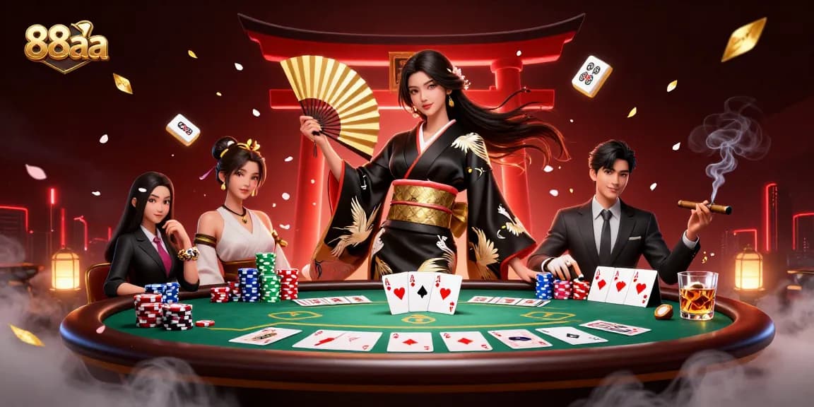 Engage with the vibrant world of 88aa, showcasing an elegant Asian woman amidst casino elements.