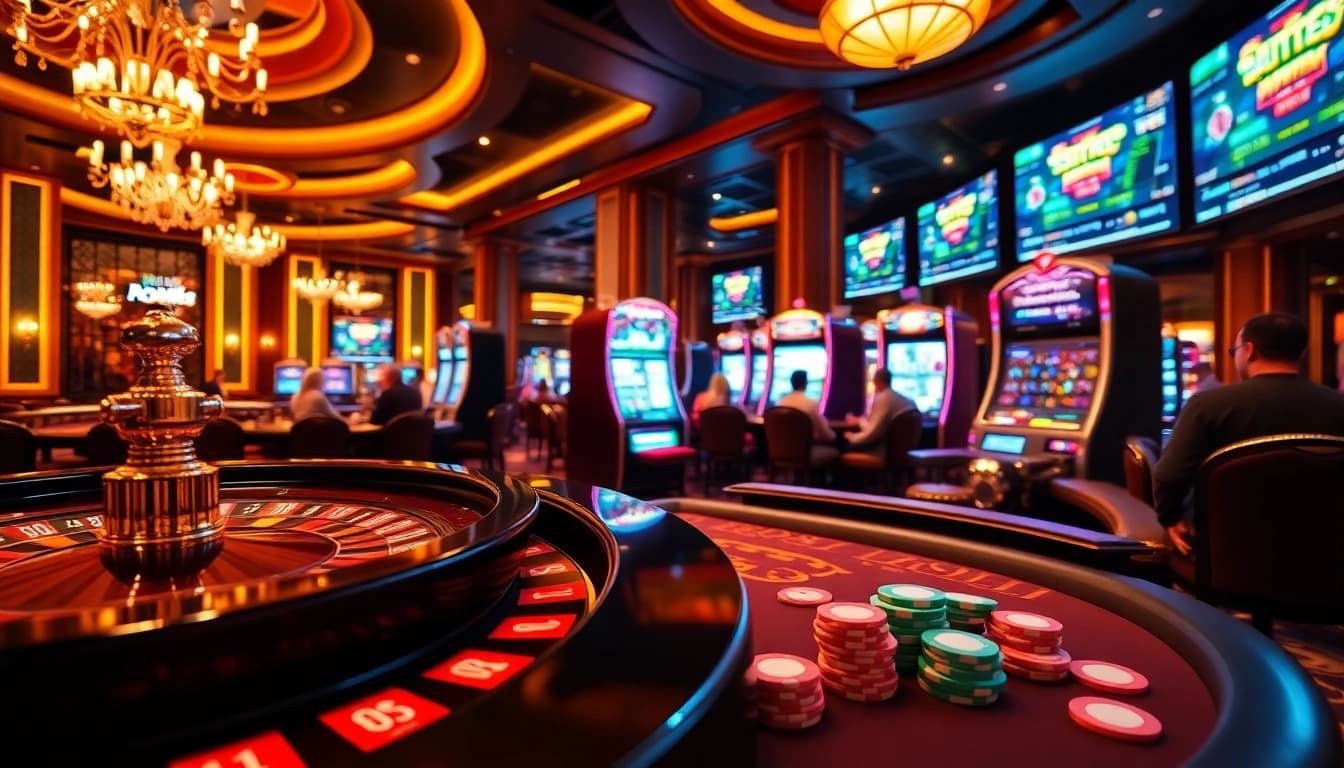 Experience thrilling gameplay at https://thabet77.sa.com/ with vibrant casino elements like roulette wheels and poker chips.