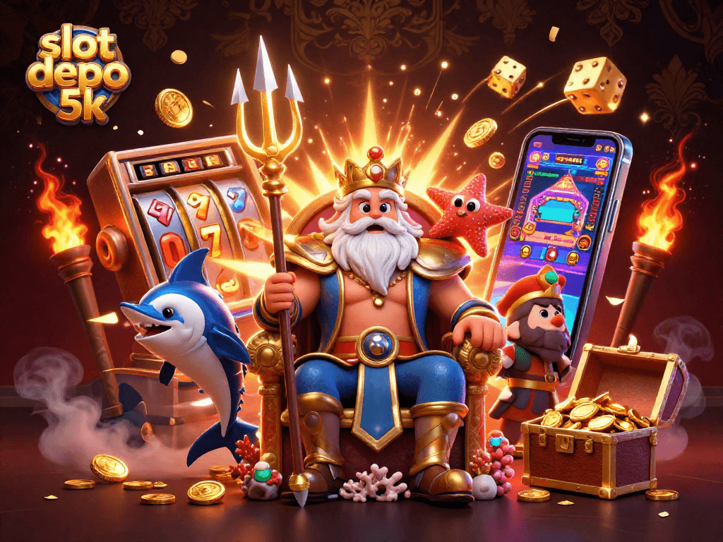 Experience thrilling wins with slot depo 5k in this vibrant 3D casino illustration.