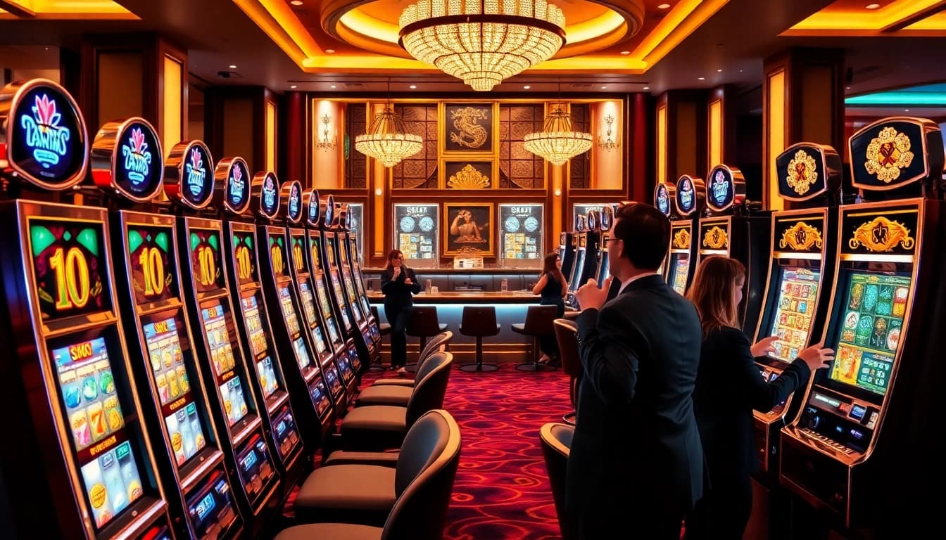 Players enjoying an immersive slot online experience in a luxurious casino setting.