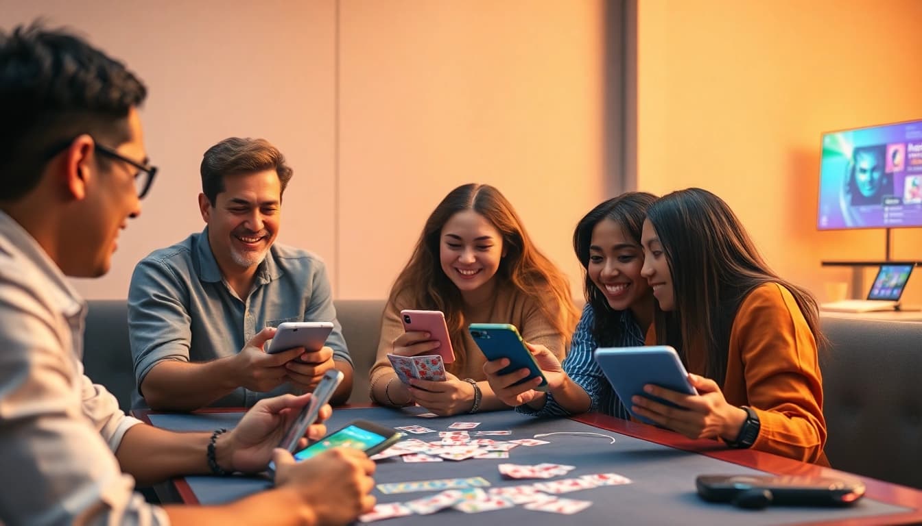 Game bài đổi thưởng quốc tế scene with diverse players enjoying card games online