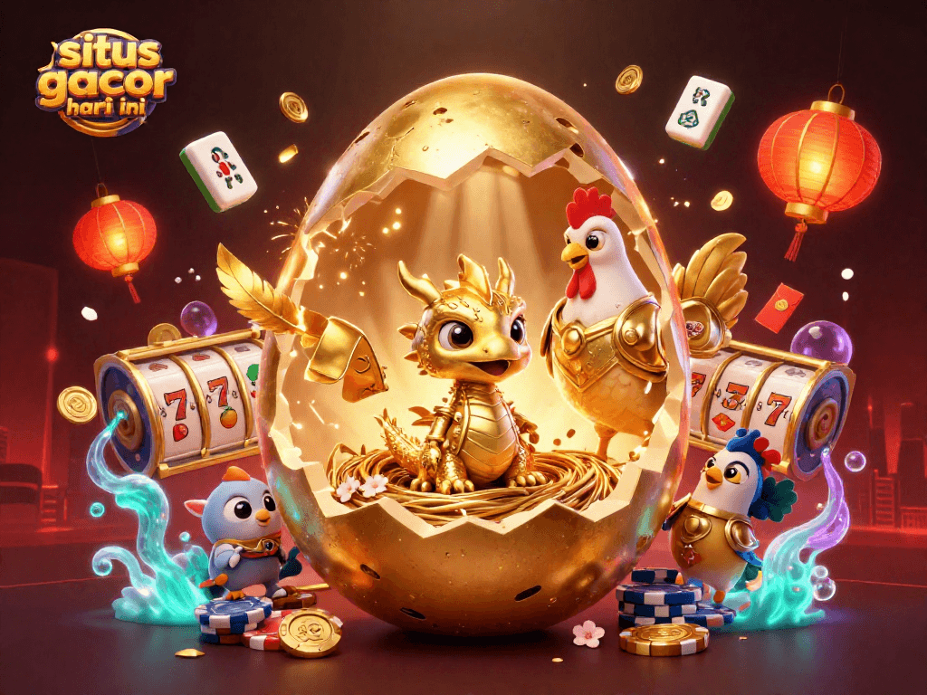 Engage with situs slot gacor hari ini through a captivating 3D illustration of golden characters and vibrant casino elements.
