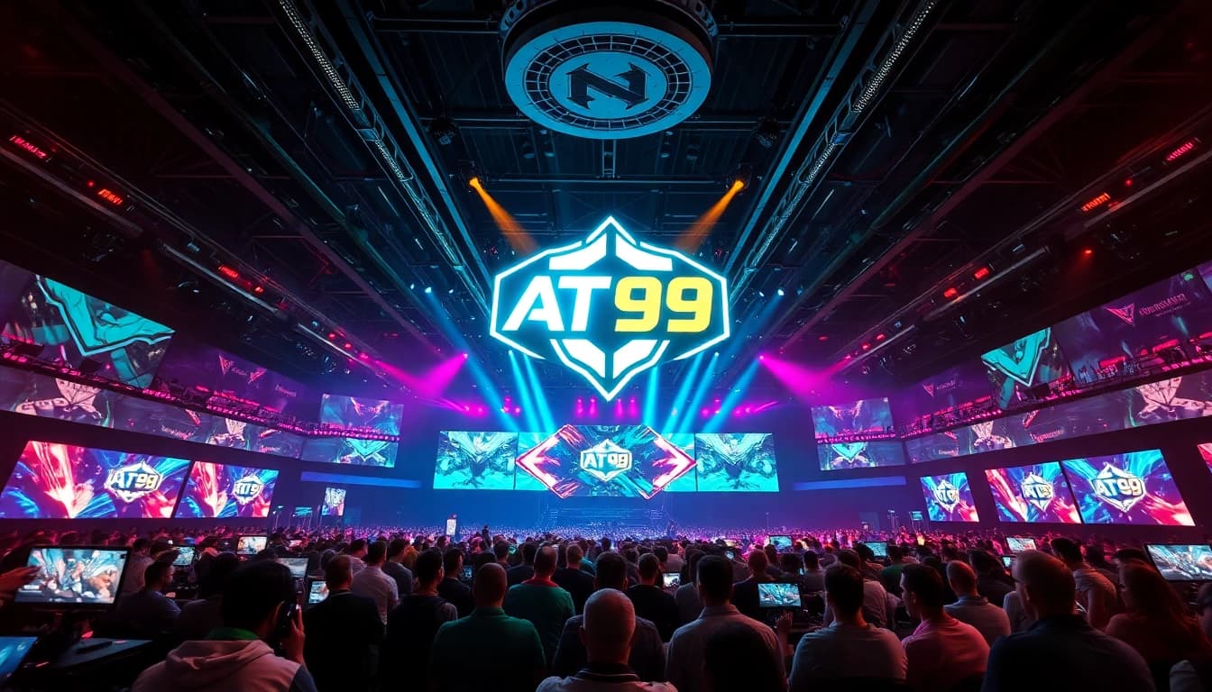 AT99娛樂的專業遊戲場景，活力四射的燈光和競爭氛圍。
