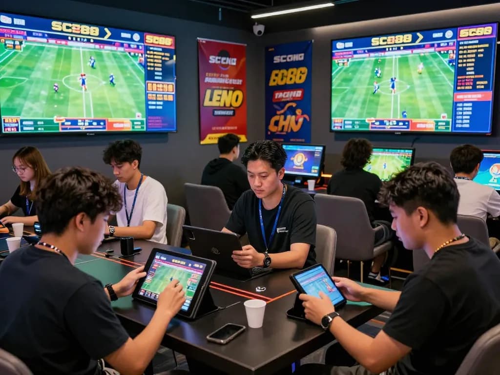 Engaged players enjoying exciting SC 88 gaming experience in a modern betting lounge atmosphere.