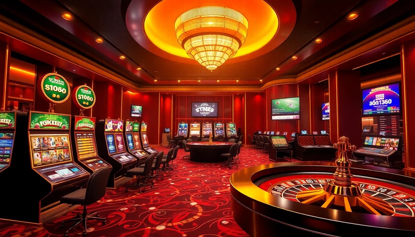 Players enjoying the EK333 online casino experience, featuring vibrant slots and poker tables.