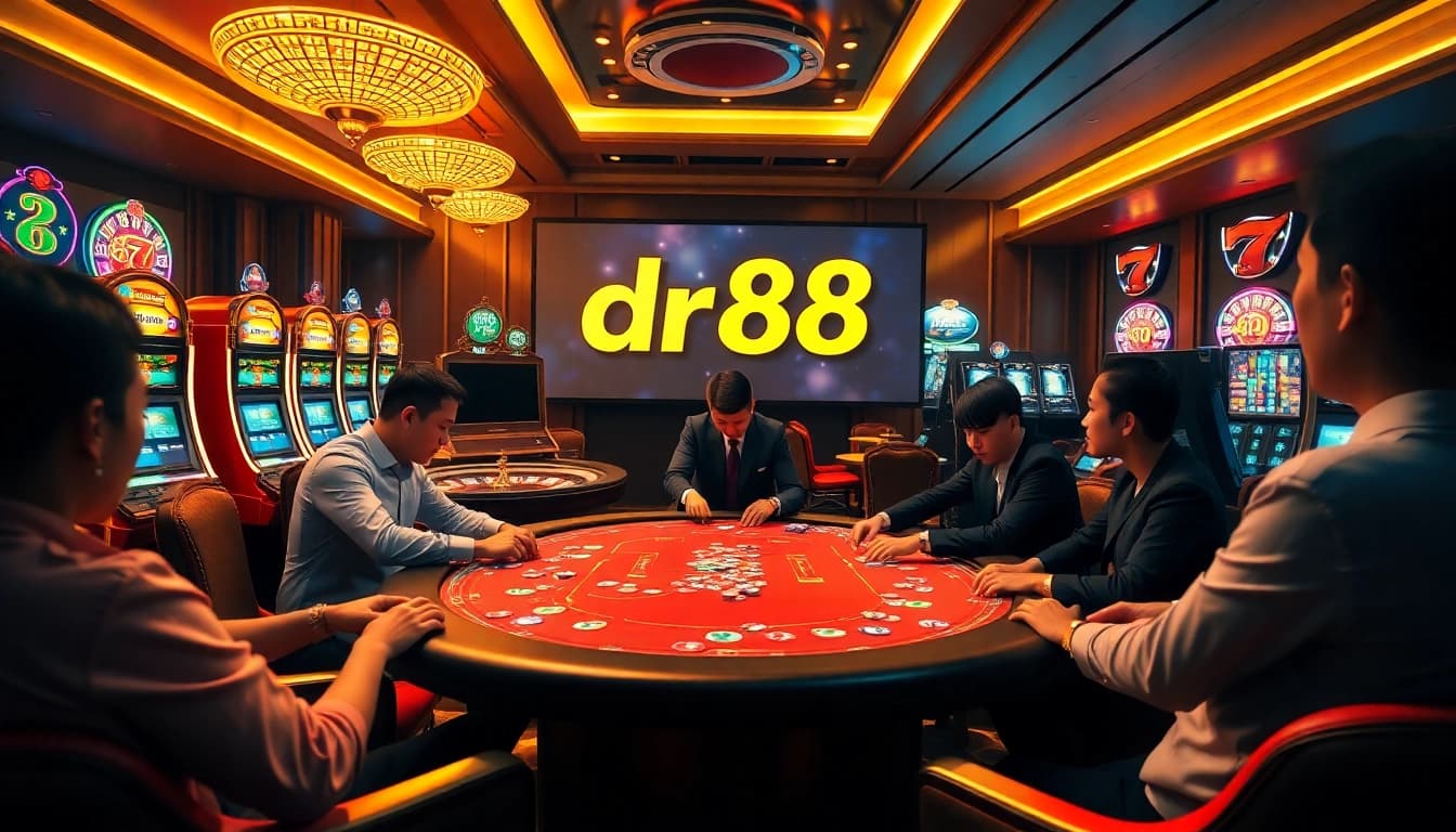 Experience thrilling gaming action at dr88 nhà cái uy tín with luxurious casino tables and vibrant slot machines.