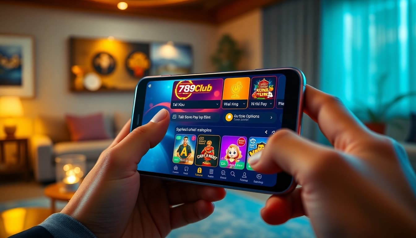 Tải game 789 Club and enjoy thrilling casino games on your smartphone, featuring vibrant app visuals and user interaction.