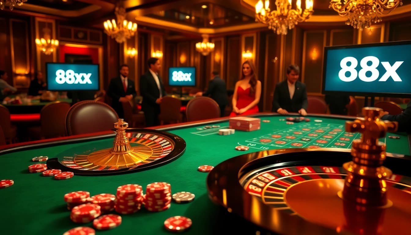 Players betting on an exciting game of roulette at 88xx casino, highlighting luxury and engagement.
