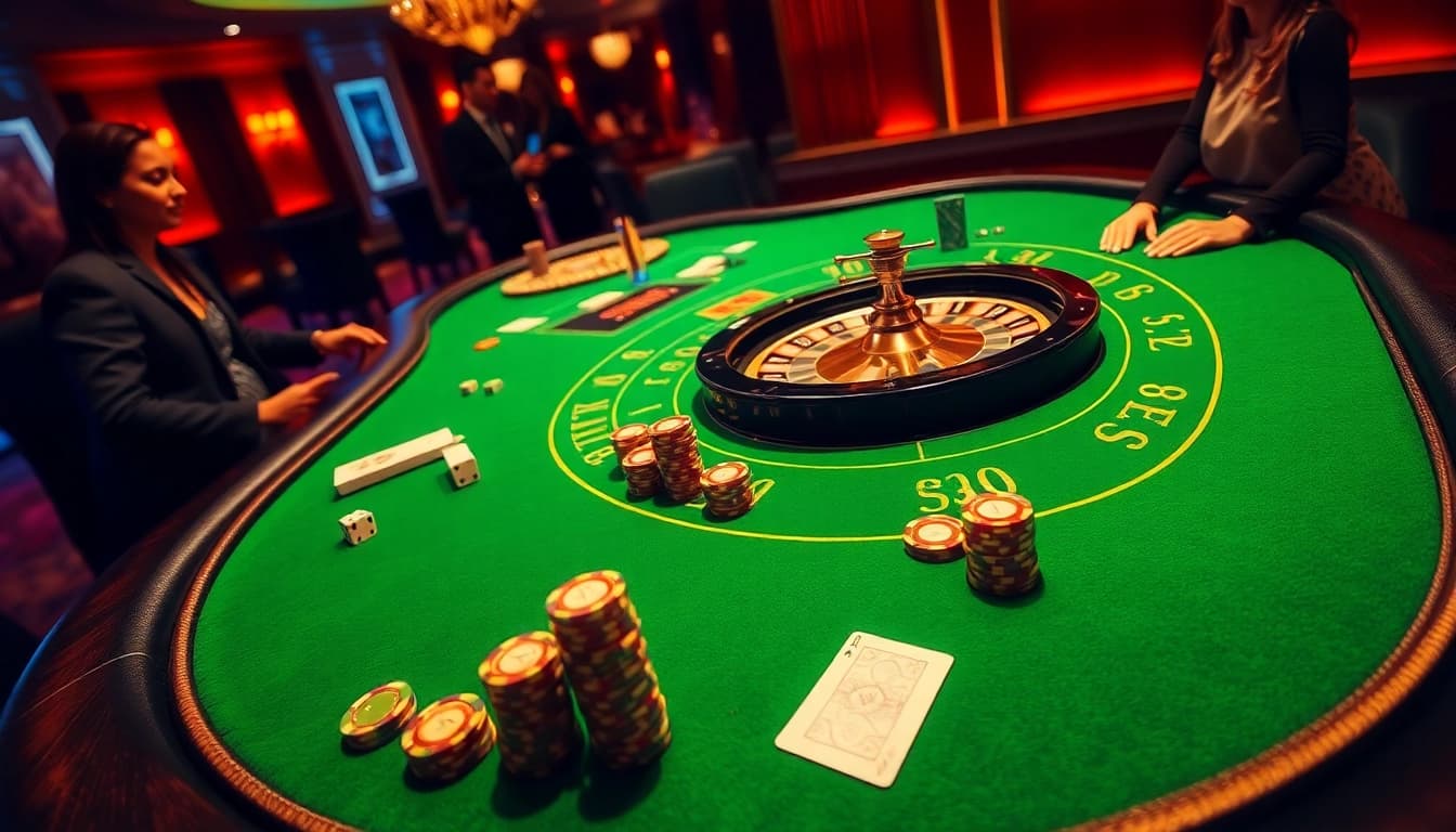B52 Club gamer's excitement at a high-stakes poker table surrounded by vibrant casino elements.