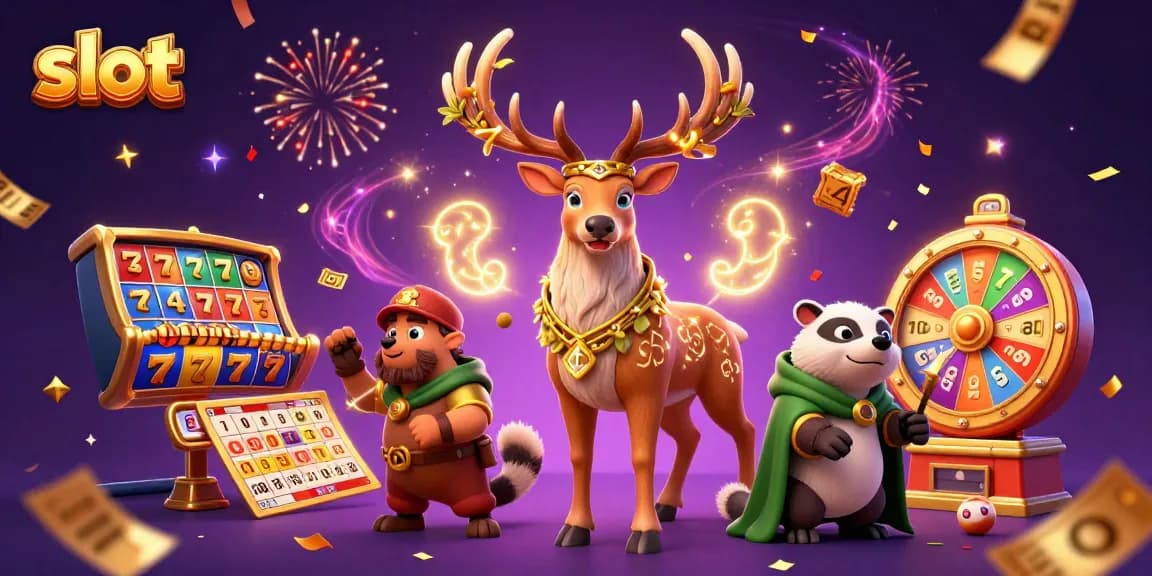 Slot memukau dengan karakter druid dan badger dalam ilustrasi kasino penuh keceriaan.
