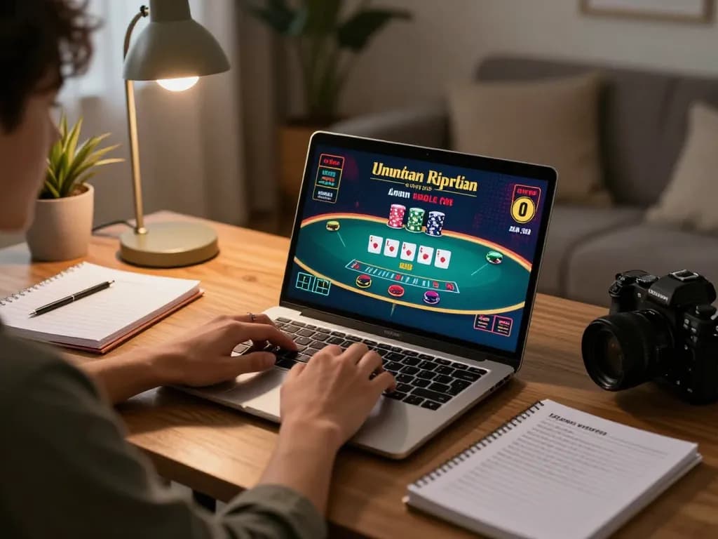 Engaged player enjoying 68win online blackjack experience from their cozy home.