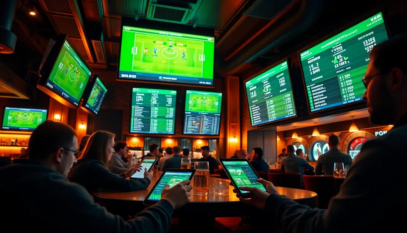 Dynamic sports betting atmosphere at Keonhacai with live match updates and engaging patrons.