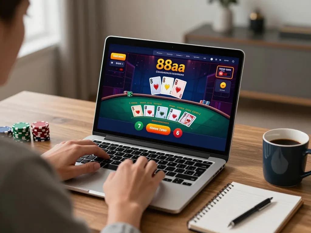 Player enjoying a live dealer blackjack game on 88aa, immersed in online gambling with strategic focus.
