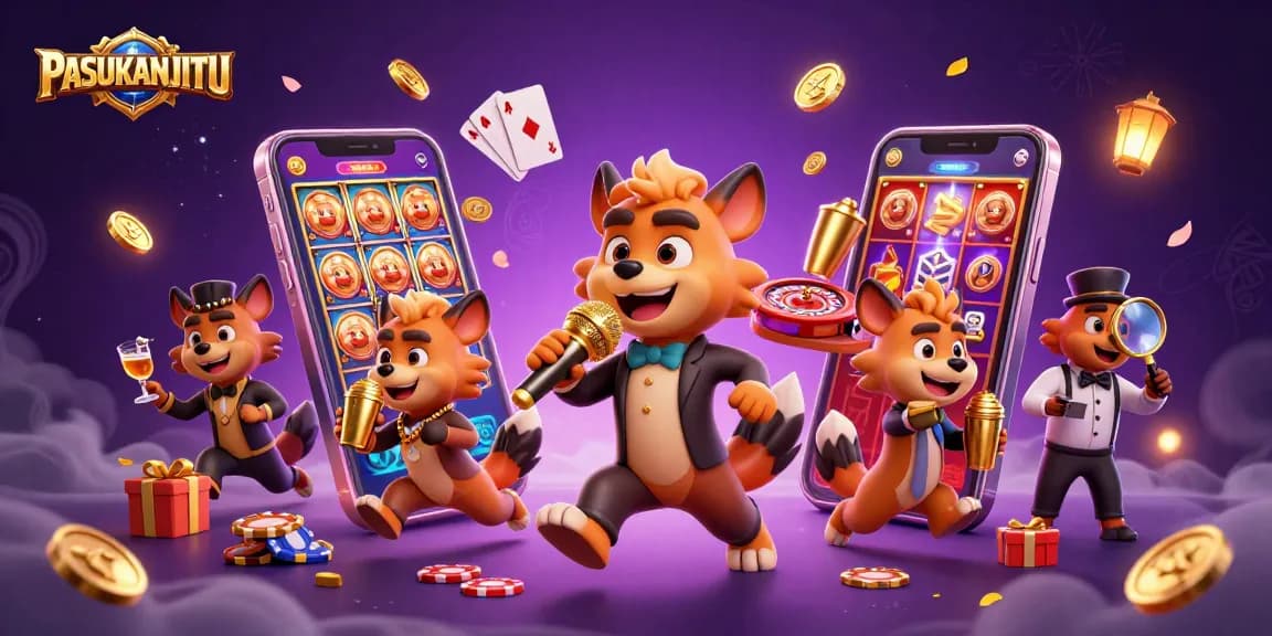 Experience the thrill of PASUKANJITU with lively hyenas in a comical casino scene filled with slot games and excitement.