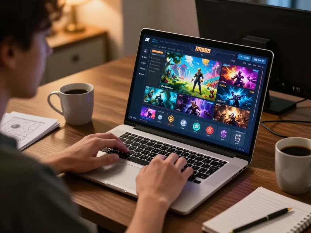 Engaging with RR88 online gaming platform on a sleek laptop for immersive gambling experience.