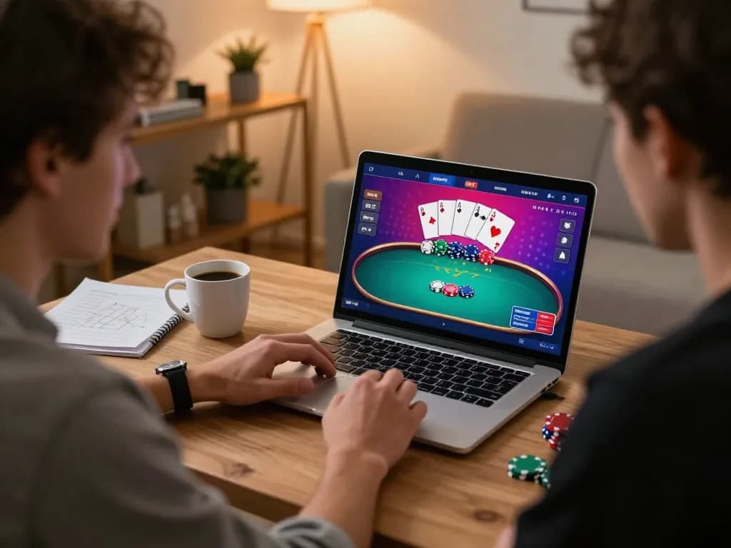 Player enjoying strategic poker gameplay on 32win's online platform, showcasing engagement and planning.