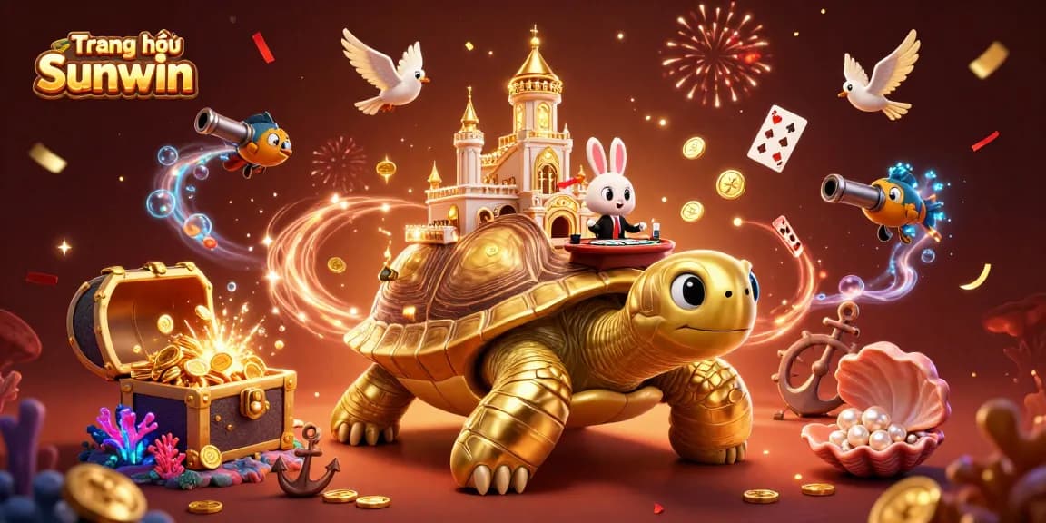 Experience thrilling gameplay at Trang chủ Sunwin with vibrant 3D illustration of a golden tortoise casino.