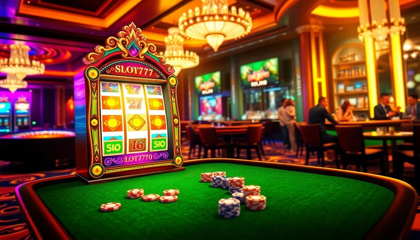Exciting Slot777 gaming scene showcasing vibrant casino elements and inviting atmosphere.
