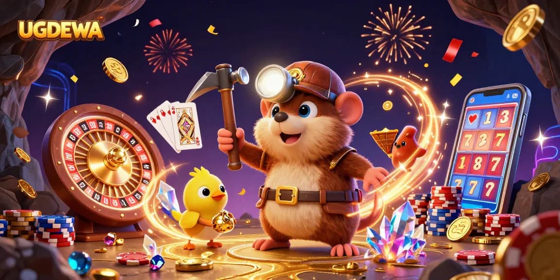 Experience thrilling gameplay with UGDEWA as the treasure hunter mole uncovers riches in this vibrant casino scene.