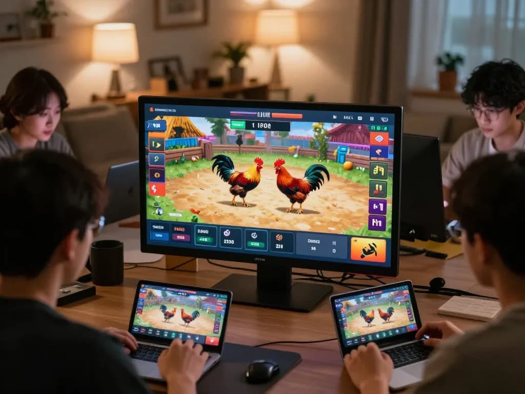 Users engaging in online đá gà thomo betting, showcasing dynamic live feeds and vibrant graphics
