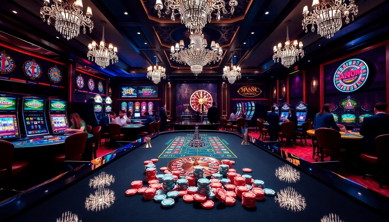 Engage in thrilling games at the trang chủ mm88 casino, showcasing vibrant tables and excited players.