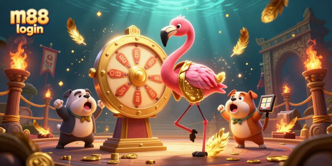 Experience thrilling m88 login action with exciting games, winning prizes, and vibrant elements illustrated in 3D