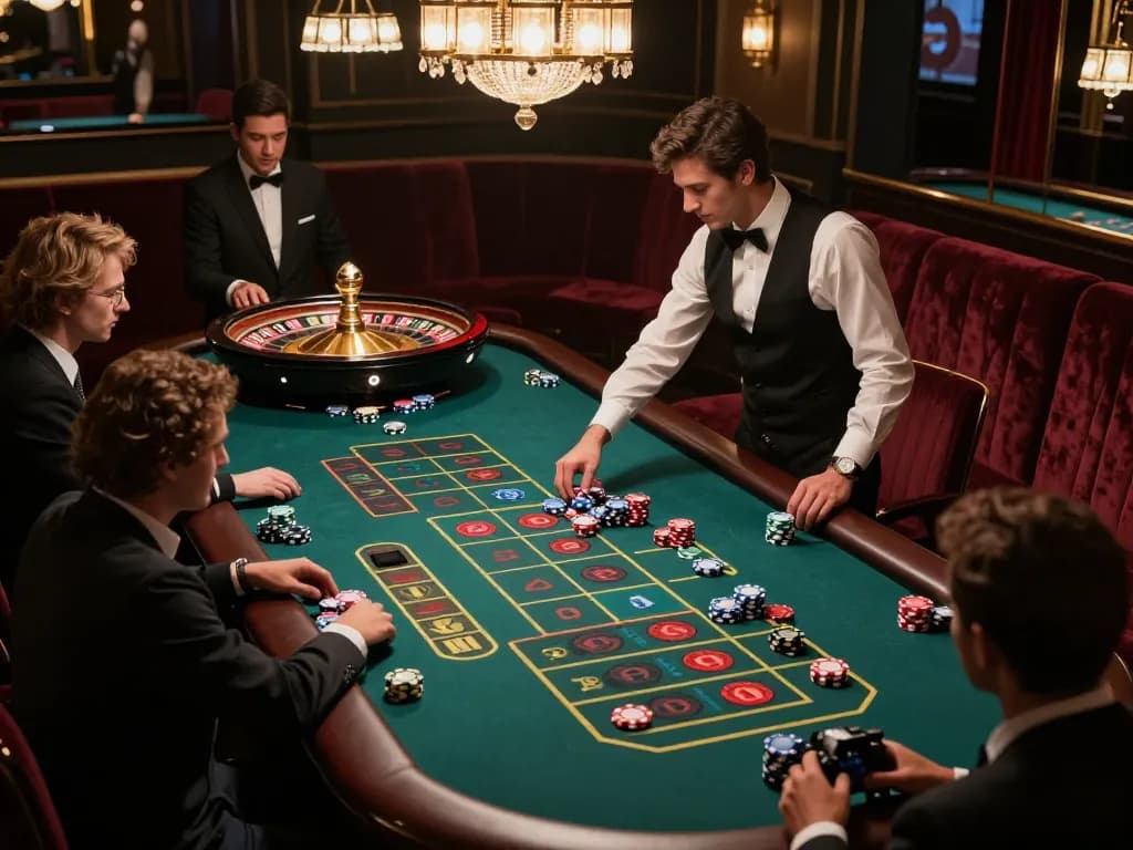 Players engaged in a thrilling game at the cm88 roulette table, showcasing an exciting gambling atmosphere