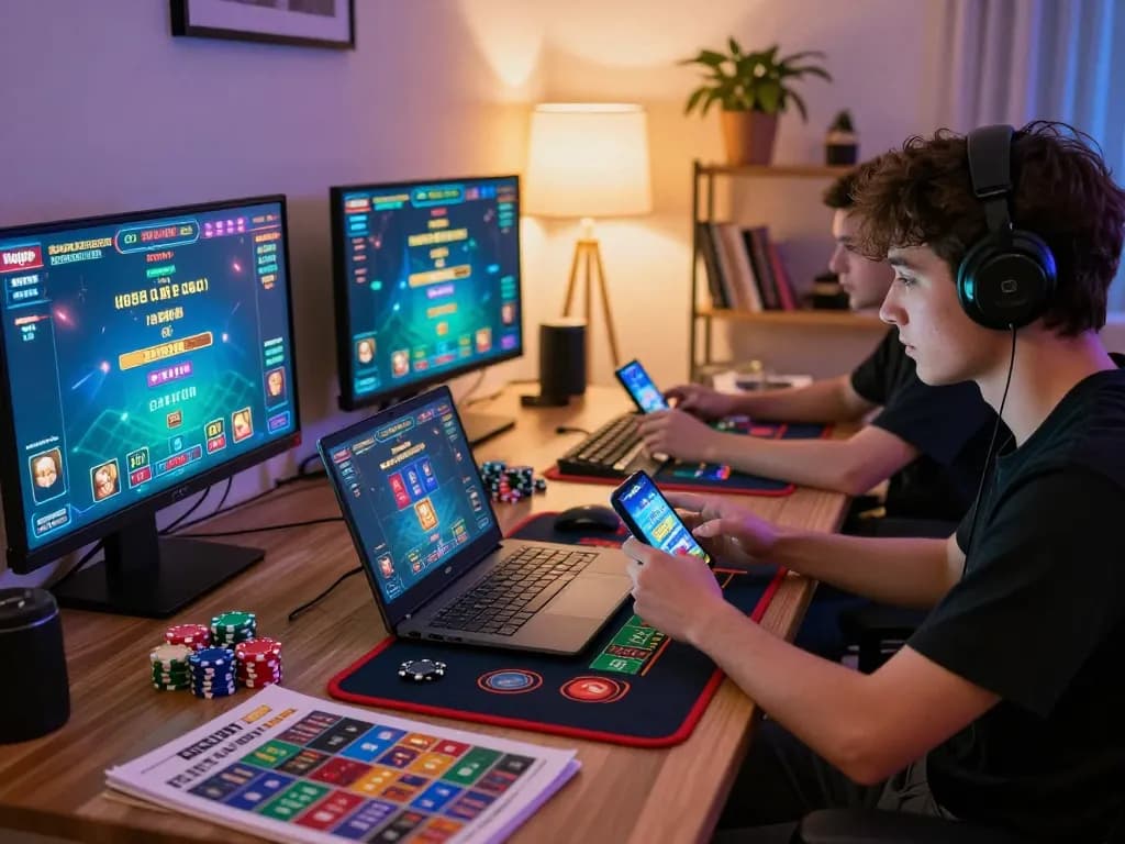 Engaging player enjoying qq88 online gaming session at home with strategy notes and modern setup