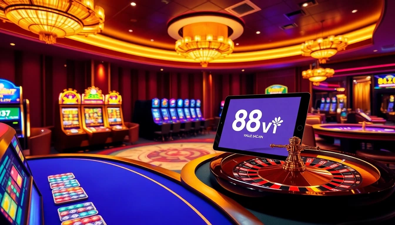 Engaging gamblers with 88vn’s thrilling casino experience at vibrant slot machines and poker tables.
