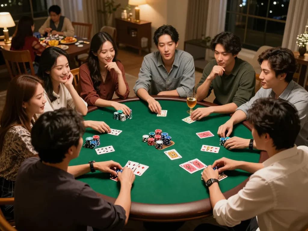 Friends enjoying a vibrant poker game at home, showcasing the strategic play of tr88.