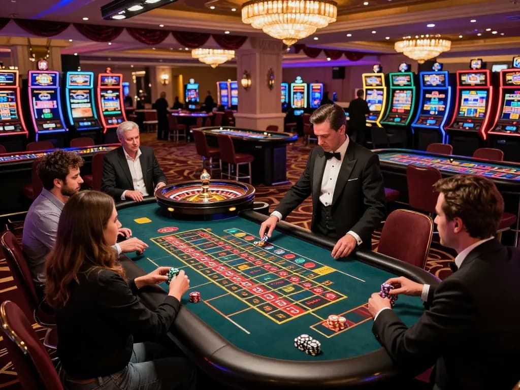 Experience thrilling roulette gameplay at taixiusunwin.art, showcasing vibrant atmosphere and eager players.