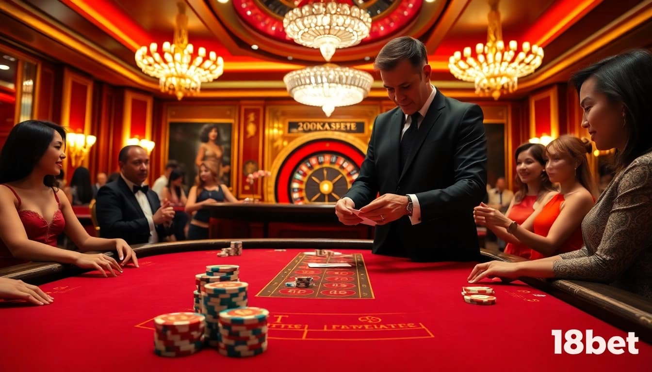 Experience the thrill of gambling at a stunning 188bet casino table with vibrant colors and eager players.
