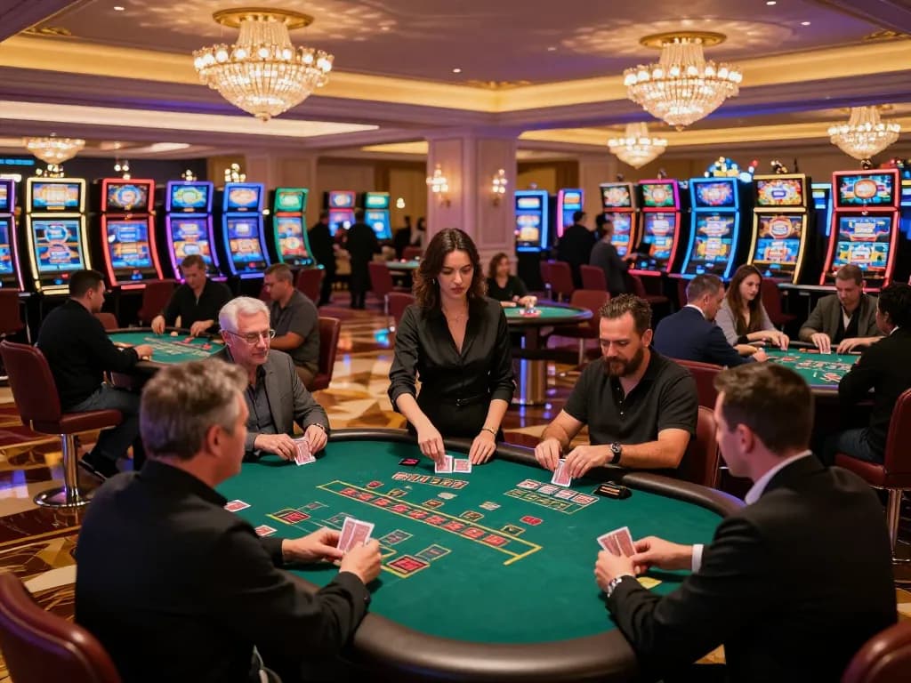 Experience the excitement of 11win at a luxurious blackjack table in a vibrant casino.
