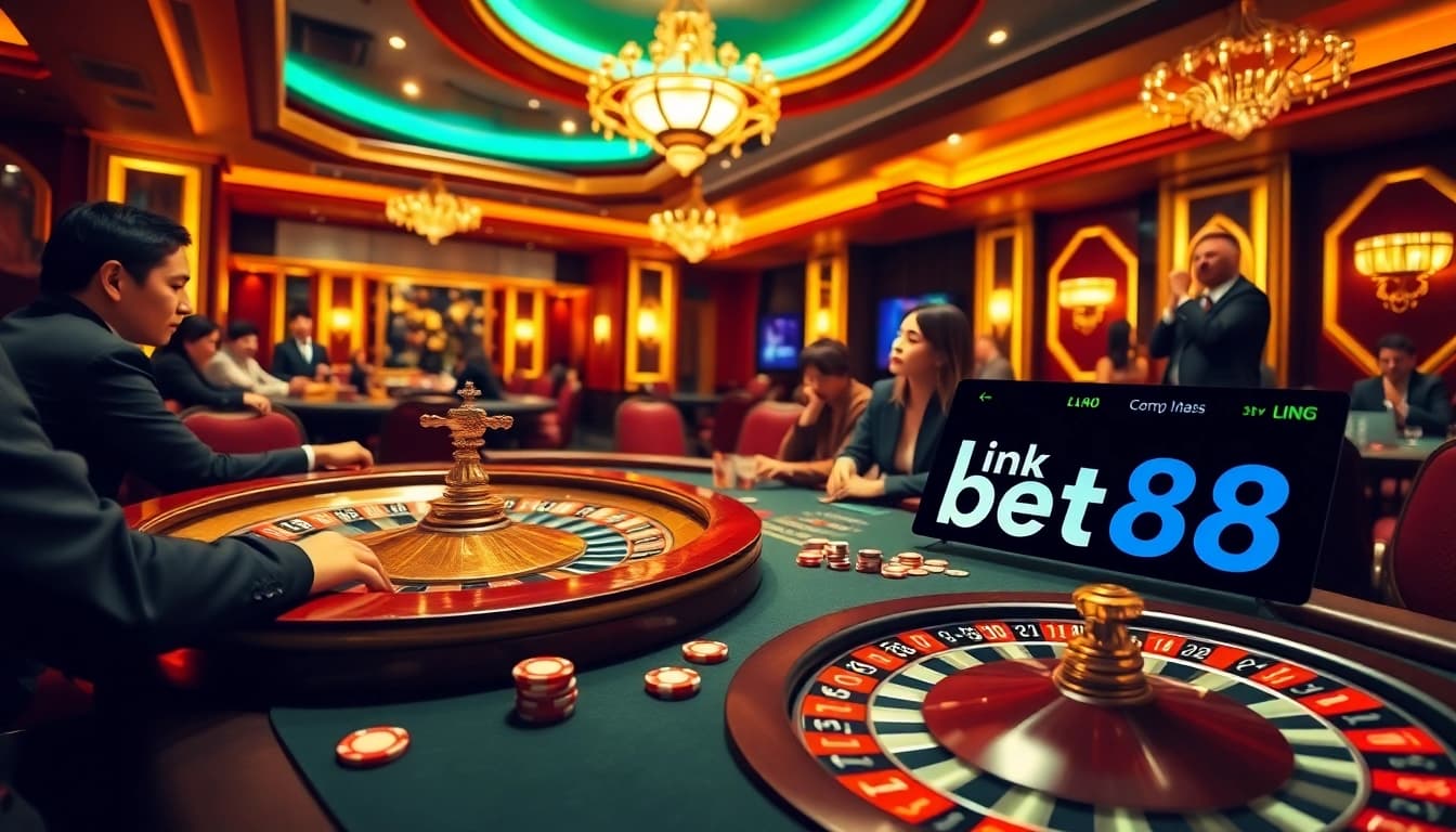 Experience the excitement of high-stakes gambling at the casino with link bet88 featured in the scene.