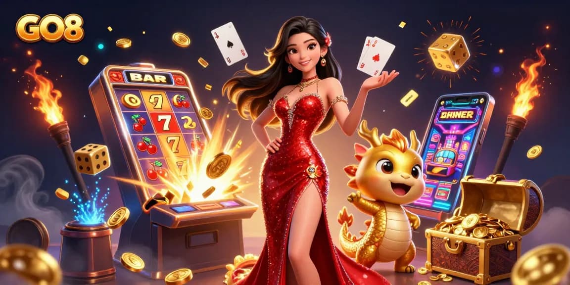 Experience the excitement of GO8 with a vibrant 3D casino scene bursting with action and luxury.
