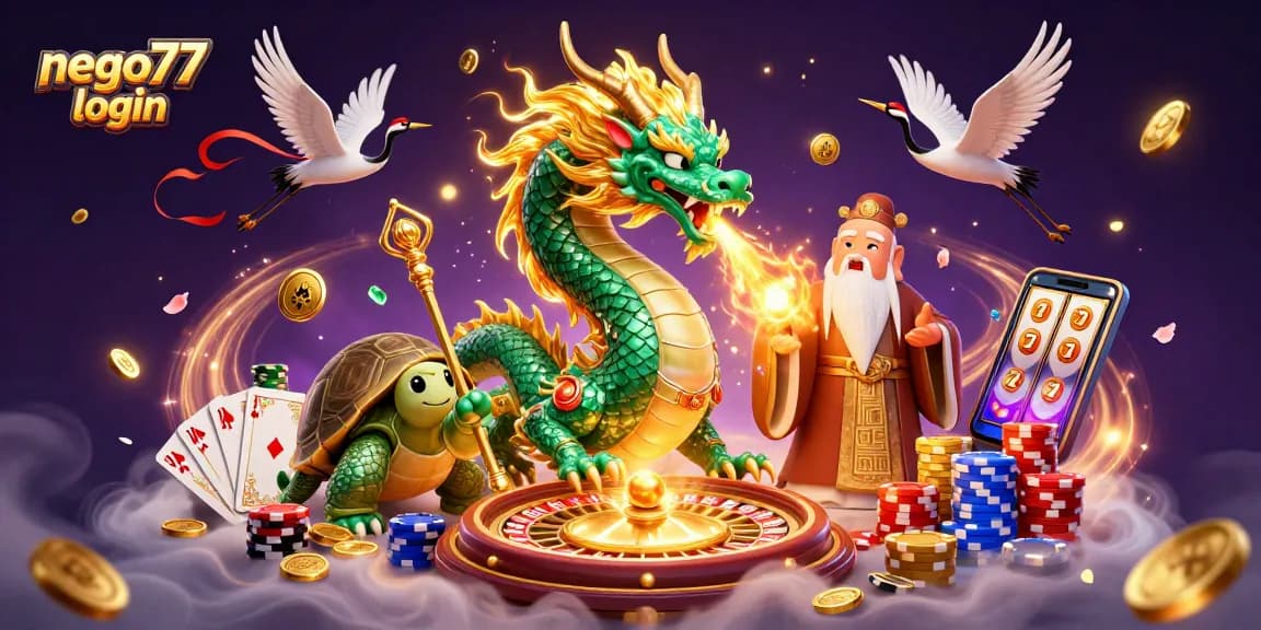 Experience seamless gaming with nego77 login, featuring dynamic 3D casino elements.