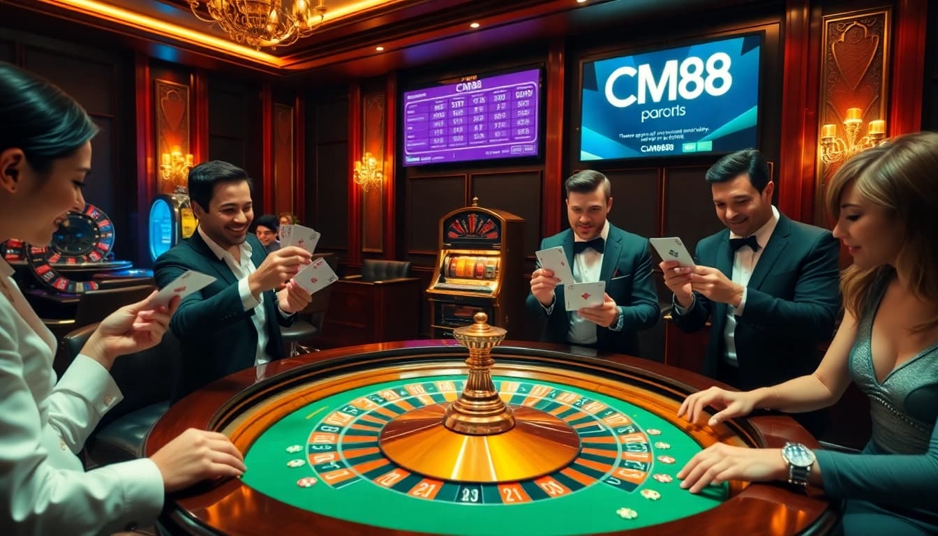 Gambler placing bets at a roulette table while engaging with CM88 strategies in a luxurious casino setting.