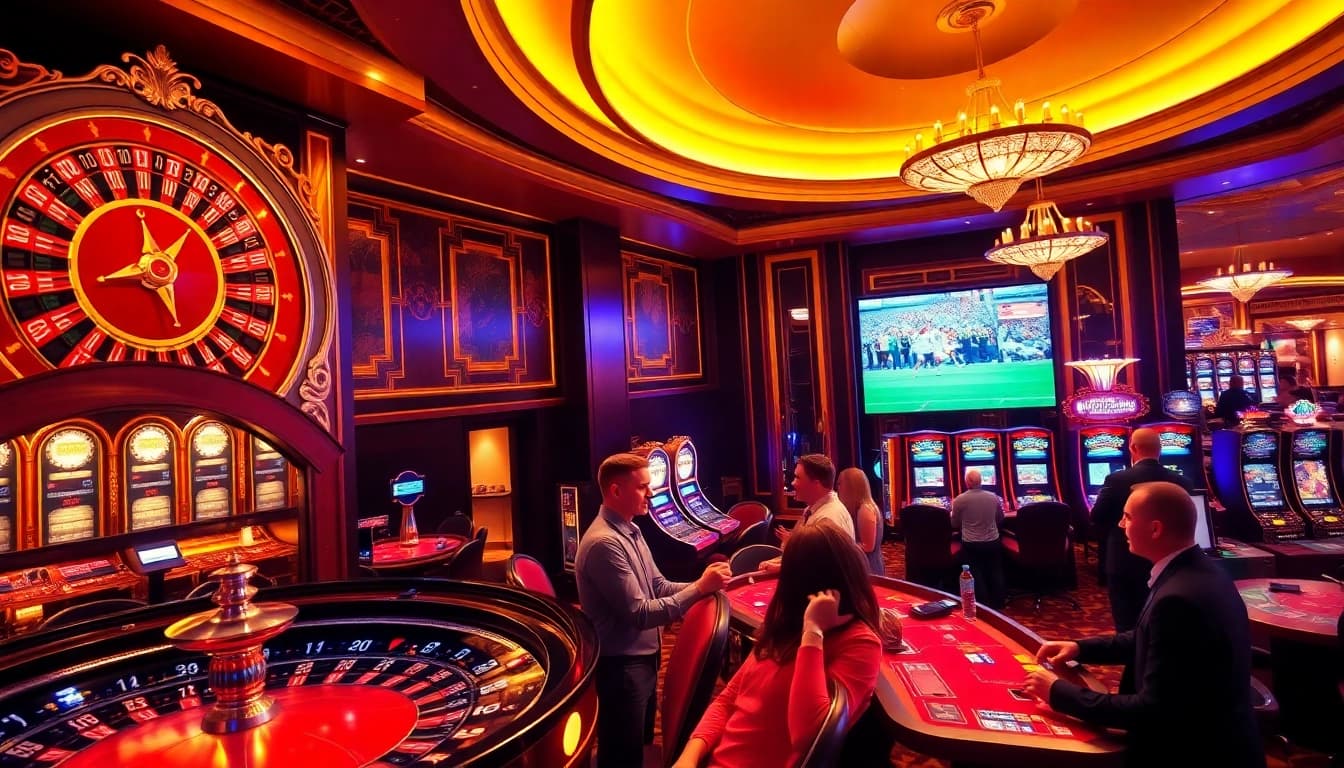 Vaoluoitv players engaging in thrilling casino games with vibrant slot machines and roulette.