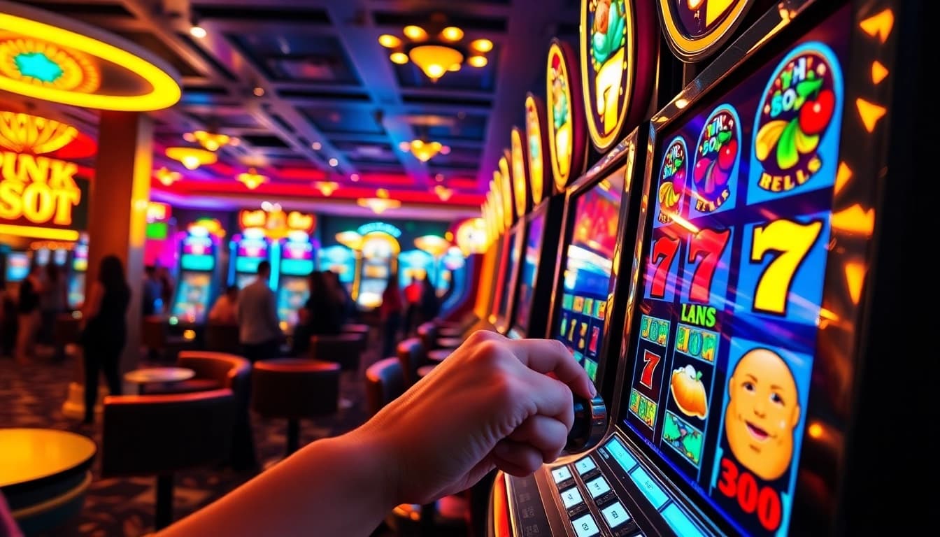 Experience thrilling Nova88 slots action in a vibrant casino scene highlighting colorful machines.