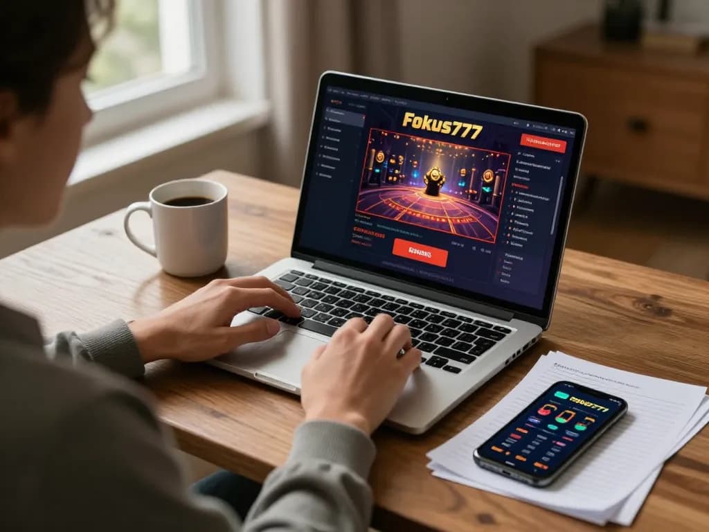 Experience online gameplay with Fokus777 in a cozy home setting, showcasing relaxed gaming strategy.