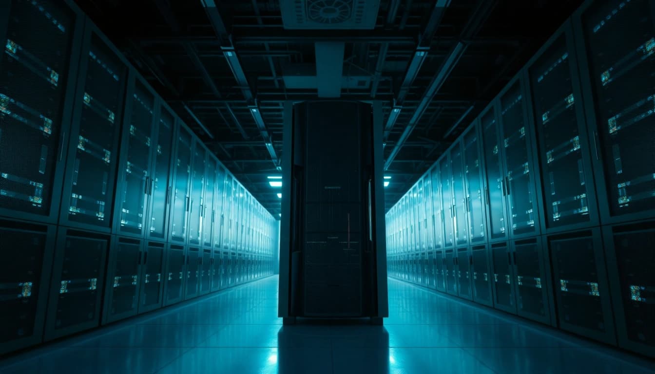 Discover secure adult website hosting solutions in a sleek, modern server room.