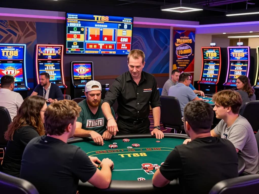 TT88 online gambling platform featuring diverse players enjoying various gaming tables and live interactions.