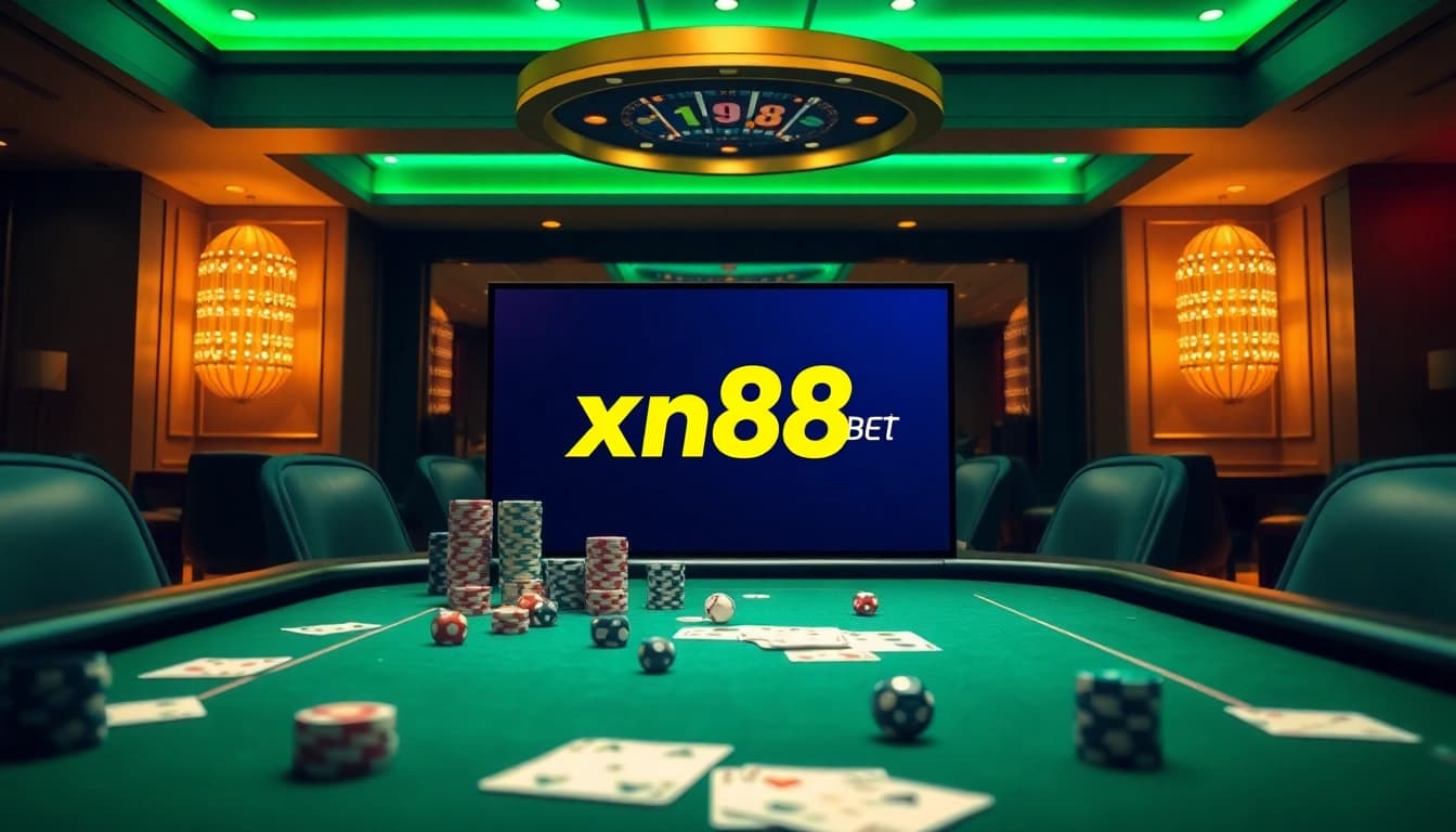Engaging scene of xn88 bet featuring poker chips and vibrant online gambling interface.