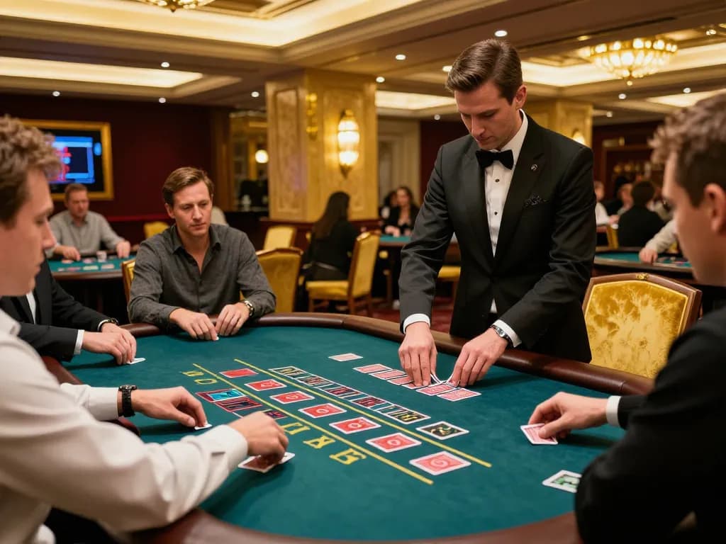 Players engaging in a thrilling blackjack game at fabet casino with professional dealer.