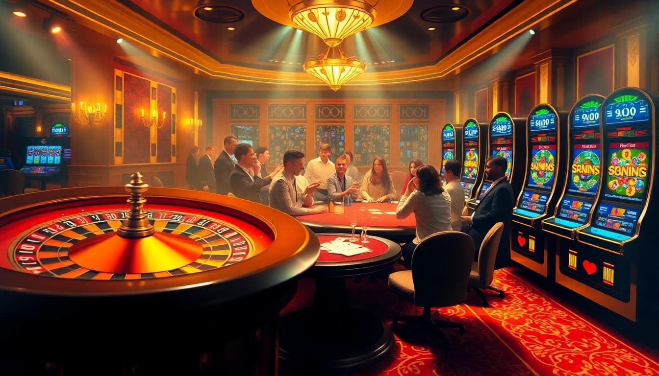 Experience thrilling gameplay at https://8xxcom.app/ with vibrant casino visuals, poker tables, and roulette wheels.