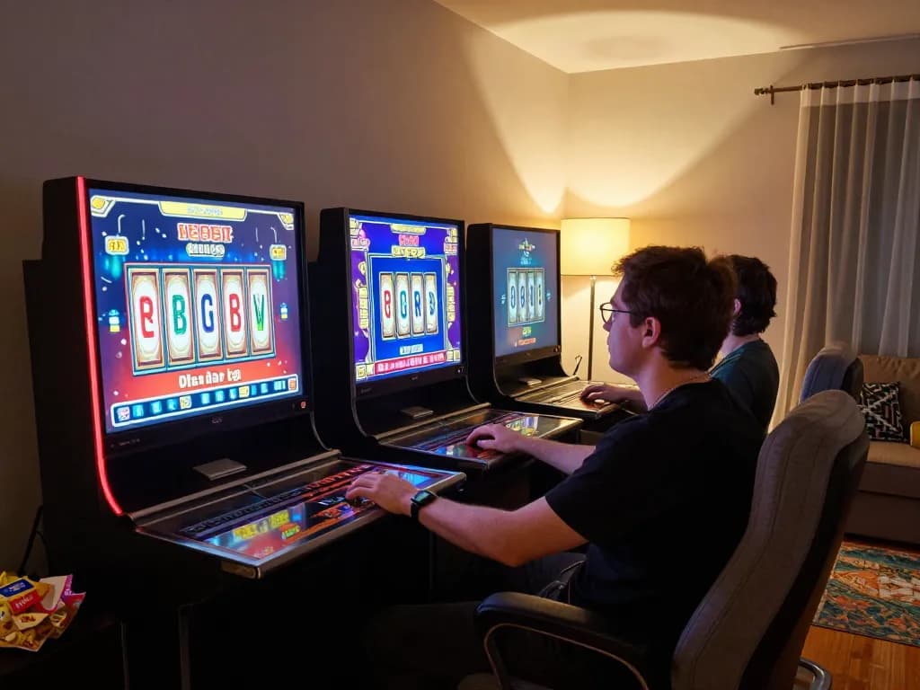 KONG88 player enjoying an engaging online slot game from home, highlighting strategic gameplay.