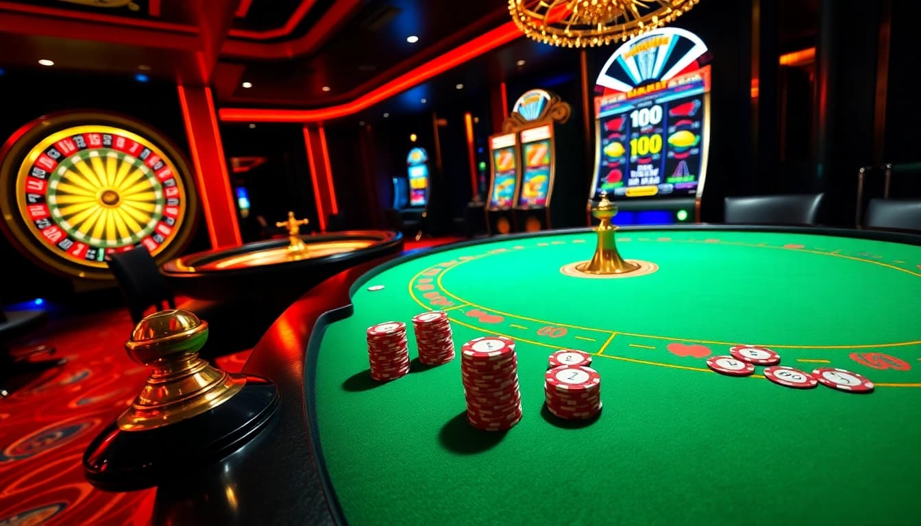 Experience high-stakes gambling action at new88 with luxurious casino tables and vibrant visuals.