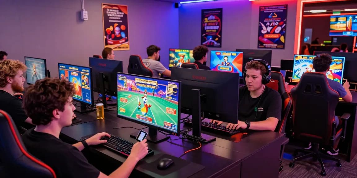 https://eccleshallparishcouncil.co.uk vibrant online gaming scene with players using credit cards in modern gaming lounge.