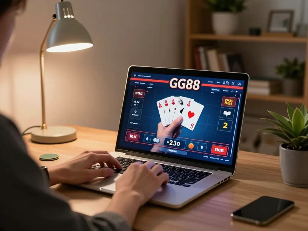 Experience GG88 online gaming with a cozy setup, enjoying poker from the comfort of home.
